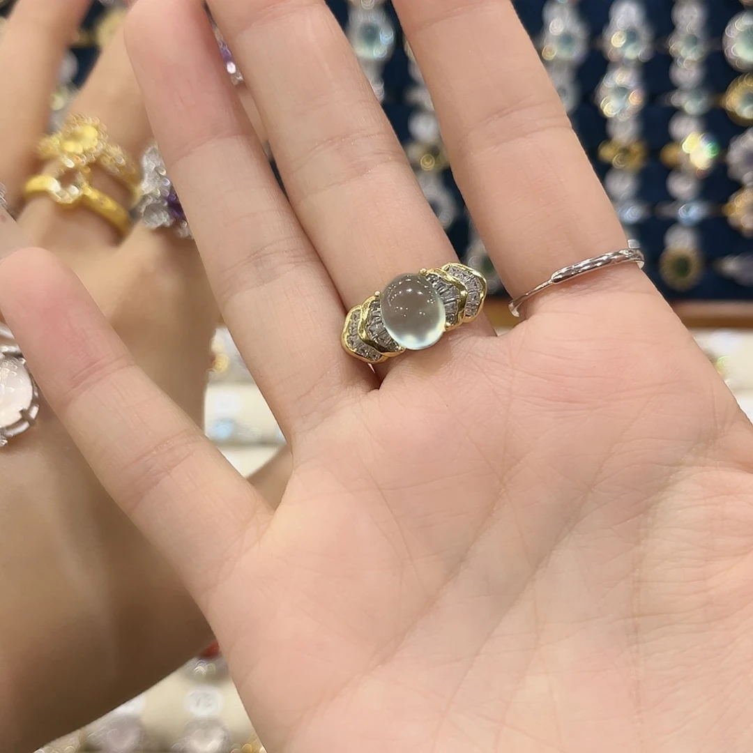 蛇纹石玉女款银S925镶嵌婧*戒指8