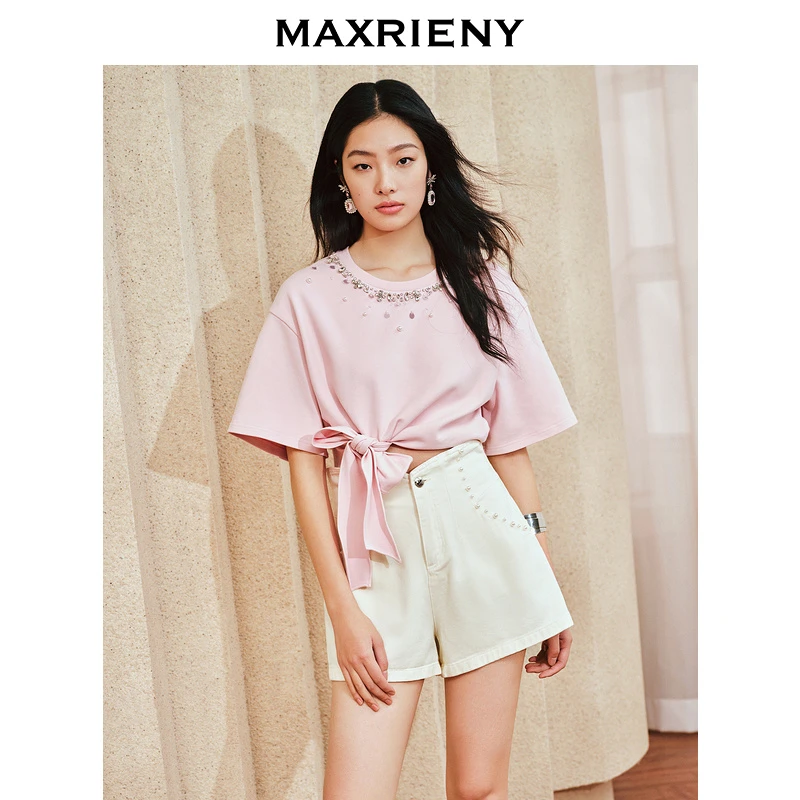M288【赵老板专属】MAXRIENY精致休闲感绑带t恤春季显瘦上衣女