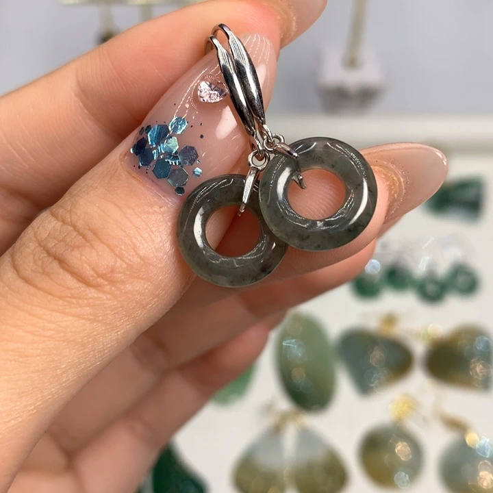 翡翠银S925镶嵌耳饰耳饰