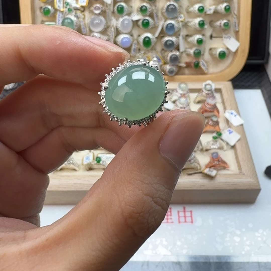 翡翠银S925镶嵌戒指天然缅甸翡翠A货