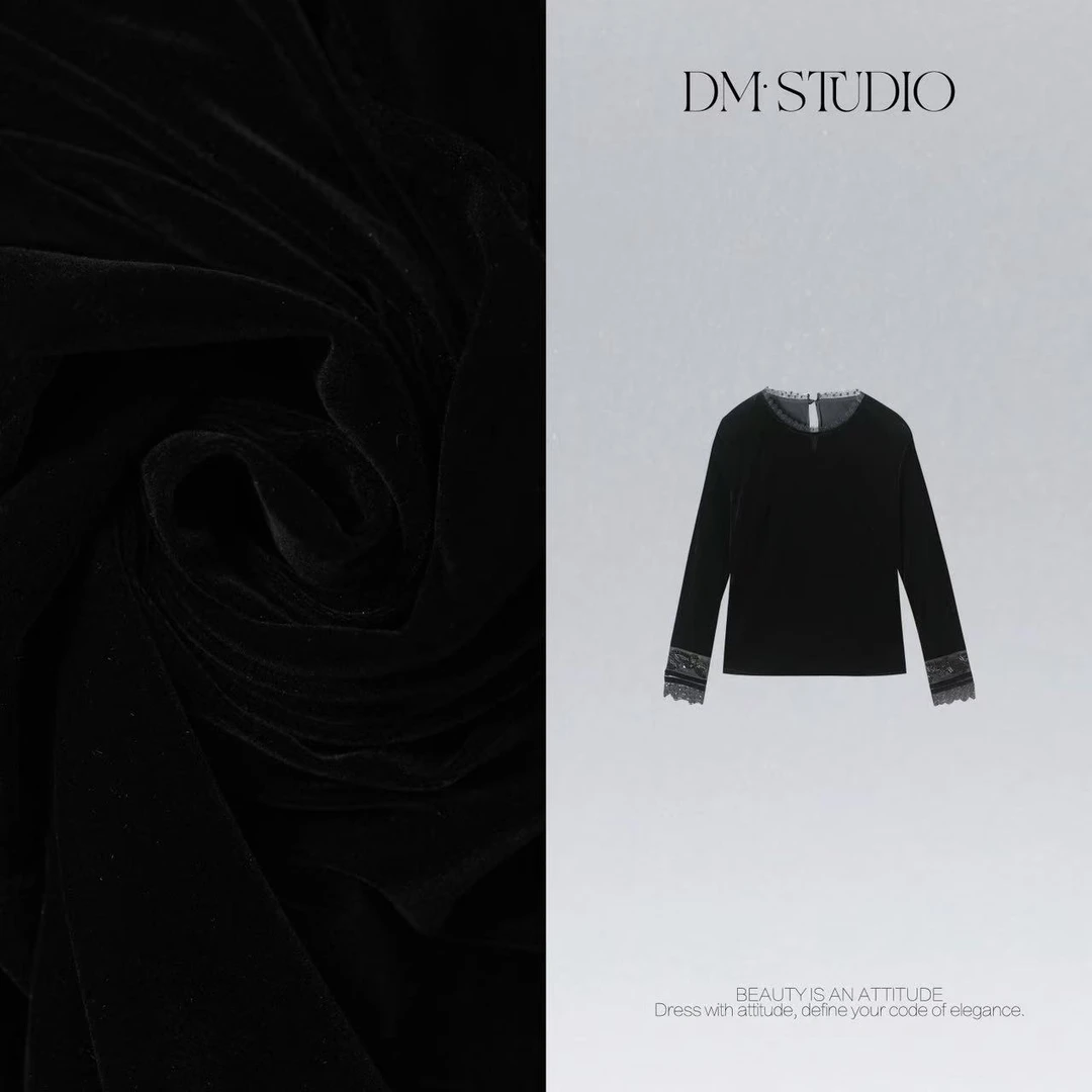 DEDM•STUDIO/精致感百搭气质显瘦植绒修身长袖上衣2508TX/71835