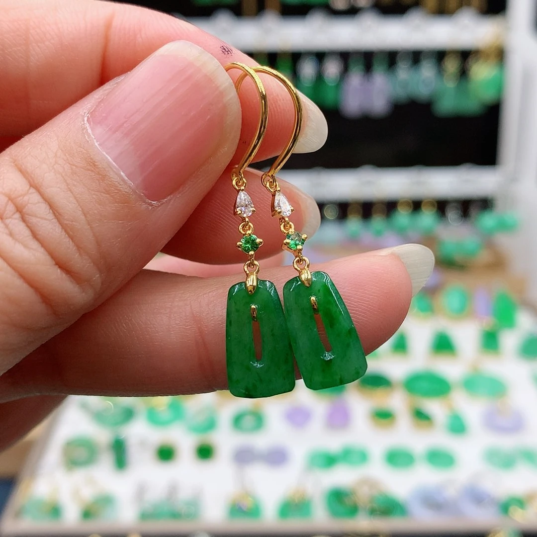 翡翠耳饰18K金镶嵌的