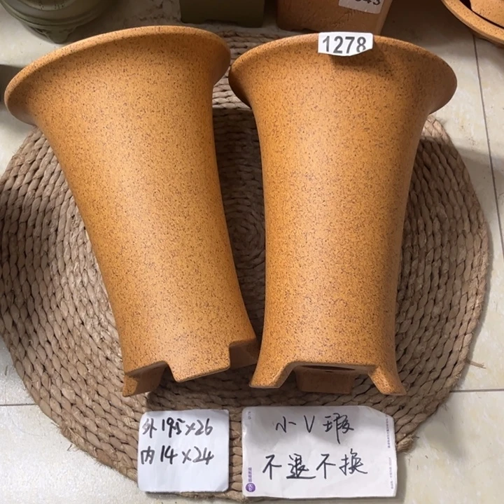 花盆紫砂  微微瑕柴烧束腰圆签筒两只1278