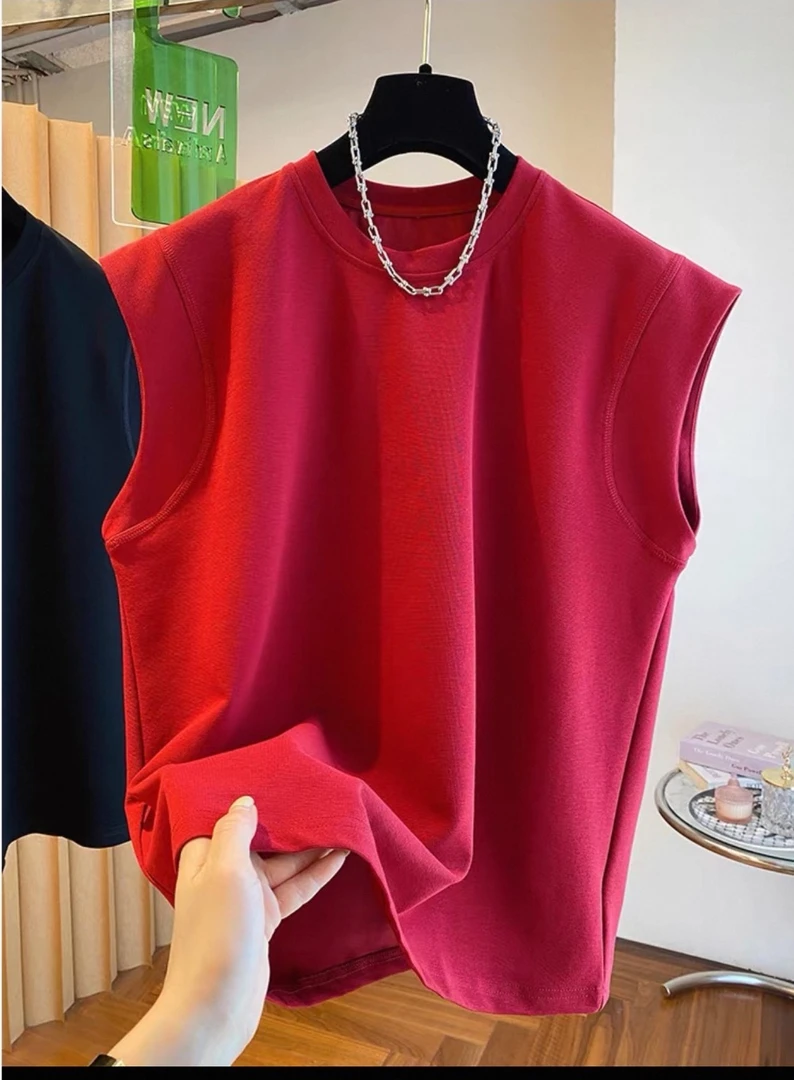 大码女装-25526休闲无袖T恤女夏季坎肩背心宽松圆领上衣