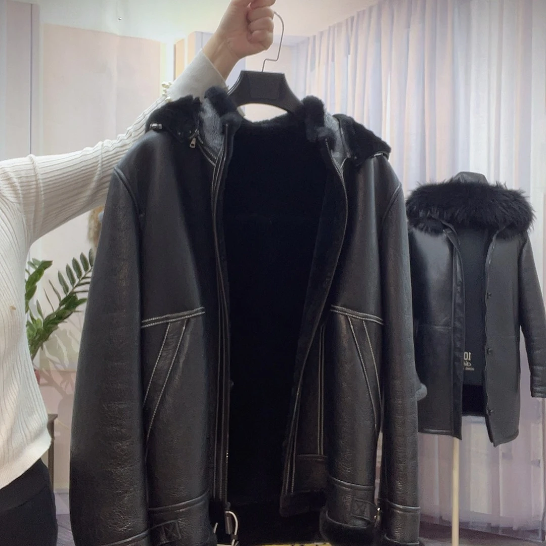 皮毛一体加厚保暖外套