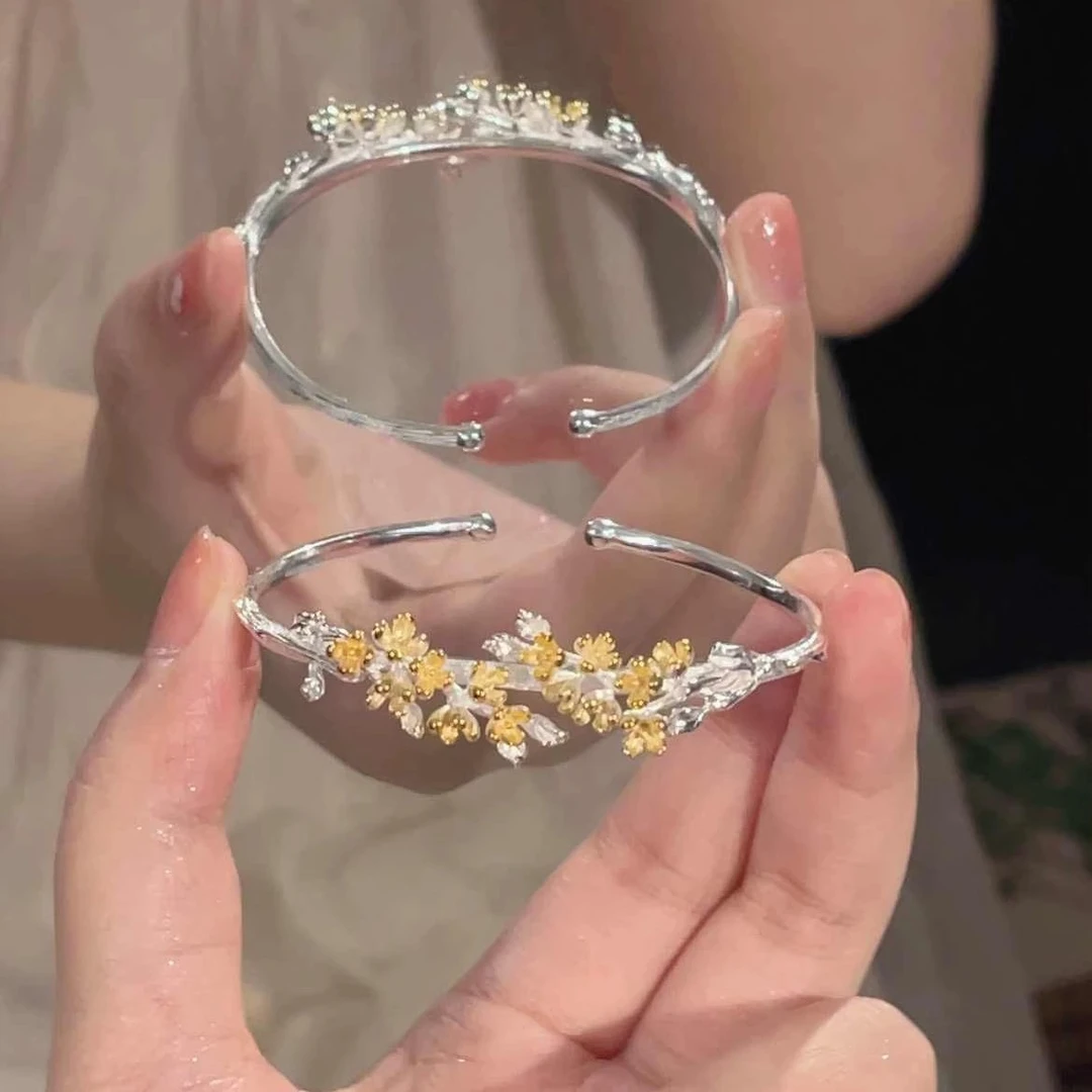 春夏新款~桂花月桂花朵手镯女复古百搭气质手环小众设计感配饰女