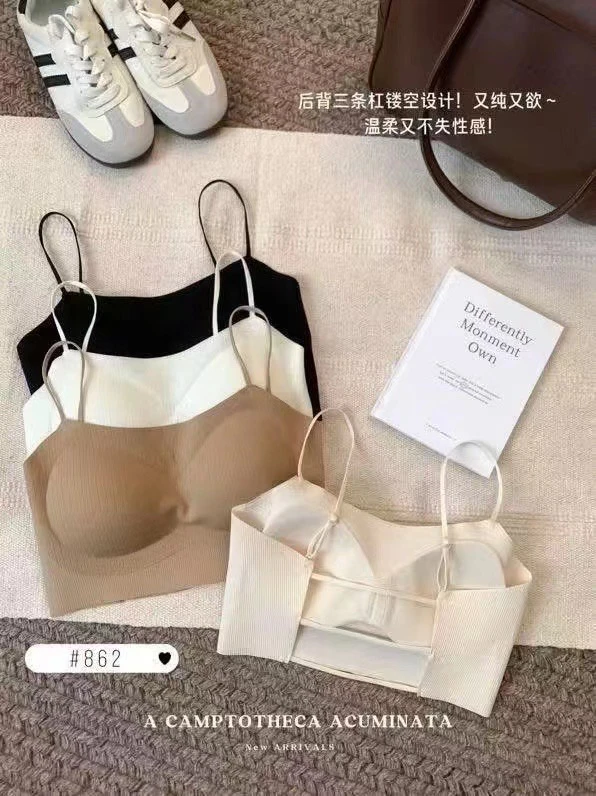 春夏无痕吊带背心带胸垫粉底液内衣后背镂空美背舒适防滑抹胸