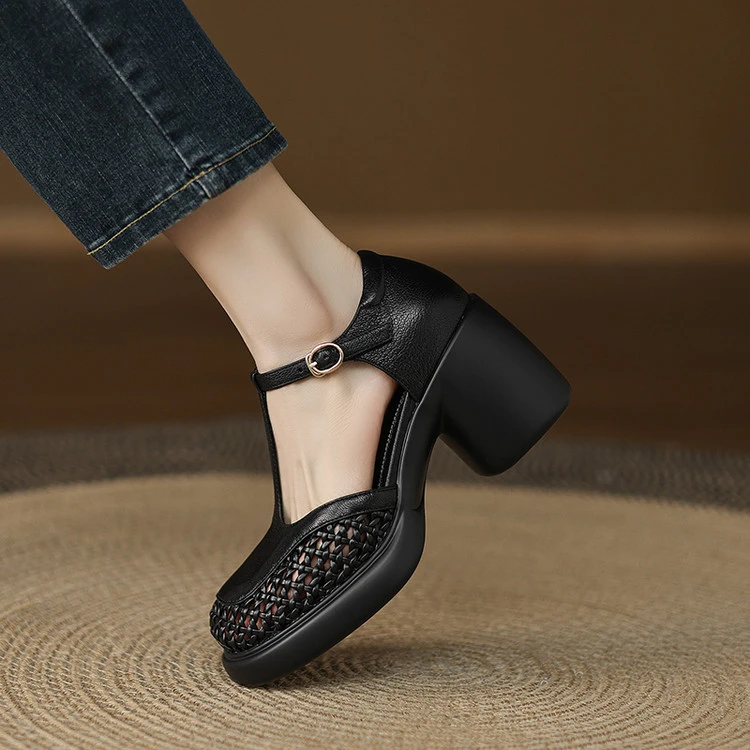 羊皮/8CM/春夏新款凉鞋走路不累脚百搭款增高显气质凉鞋40大码