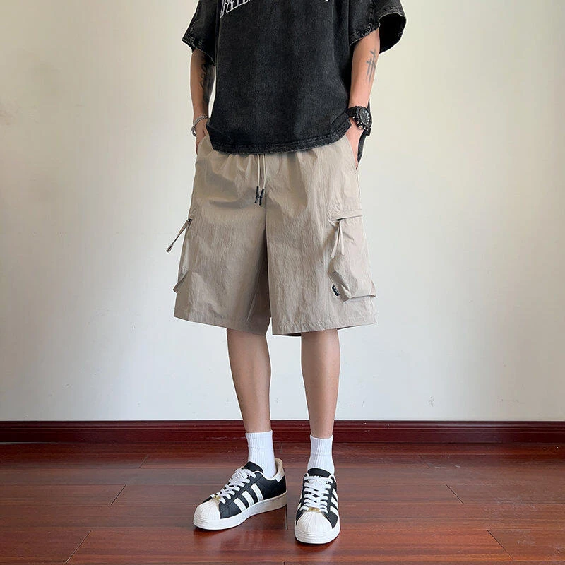 休闲直筒T恤俞梁圆领已爆   夏季新款大口袋男士速干五分裤 卡其