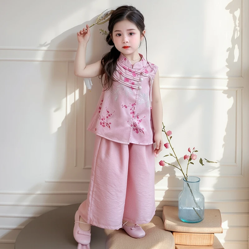 女童唐装2025夏季新款儿童洋气女宝宝夏装新中式国风阔腿裤套装潮