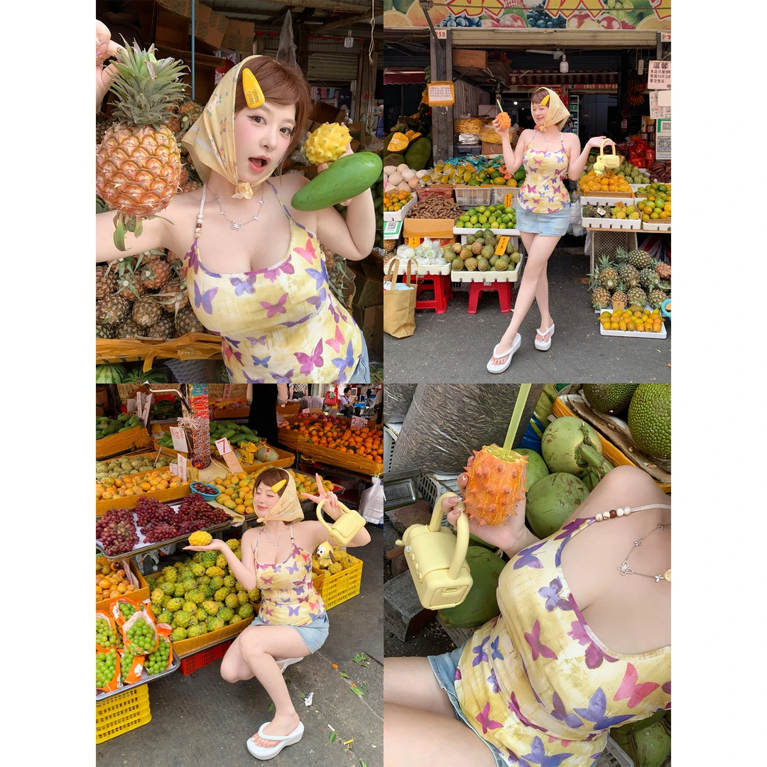 蝴蝶之踪 微胖大码油画感设计吊带女海边穿搭女上衣Z252VQ1523