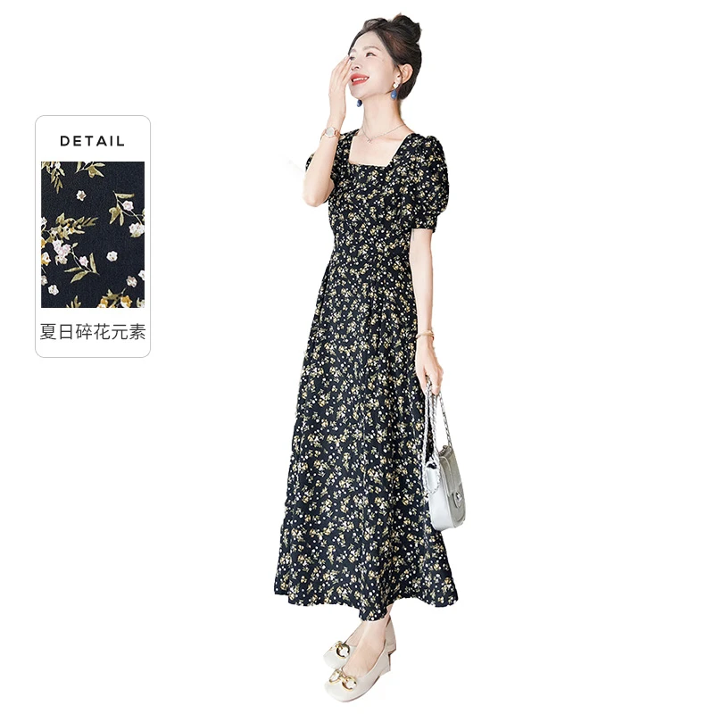 丝柏舍2025夏季新款气质碎花方领收腰连衣裙洋气衣服女S42R2099L