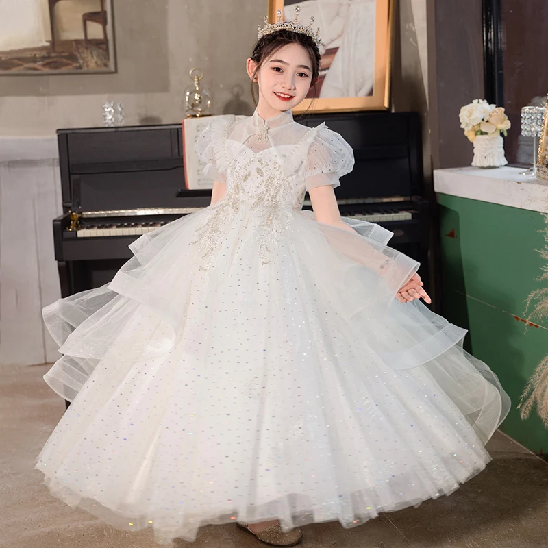 女童礼服主持人钢琴走秀演出服女孩生日蓬蓬公主裙花童婚礼表演服
