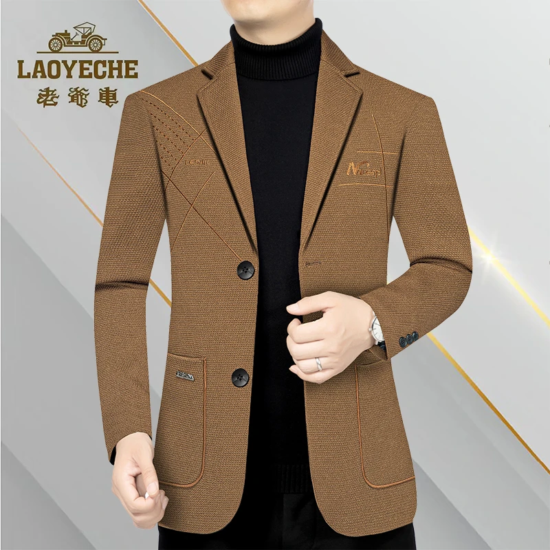 老爷车新款男装男士春秋休闲西服中年韩版修身西装上衣外套爸爸