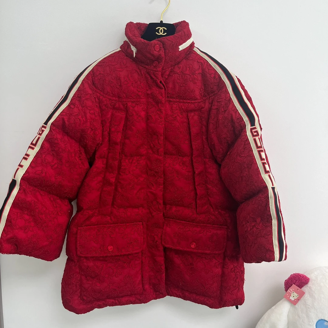 99新 GUCCI/古驰 葡萄籽奢潮/Gucci 红色蕾丝羽绒服/40