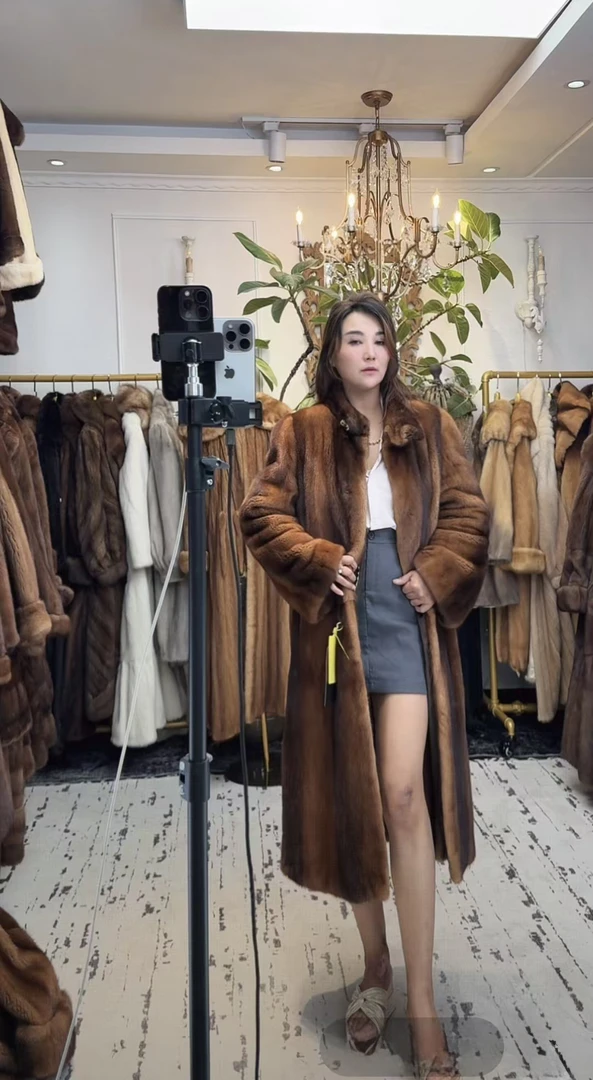 H585 黄金色 貂皮大衣 中古皮草