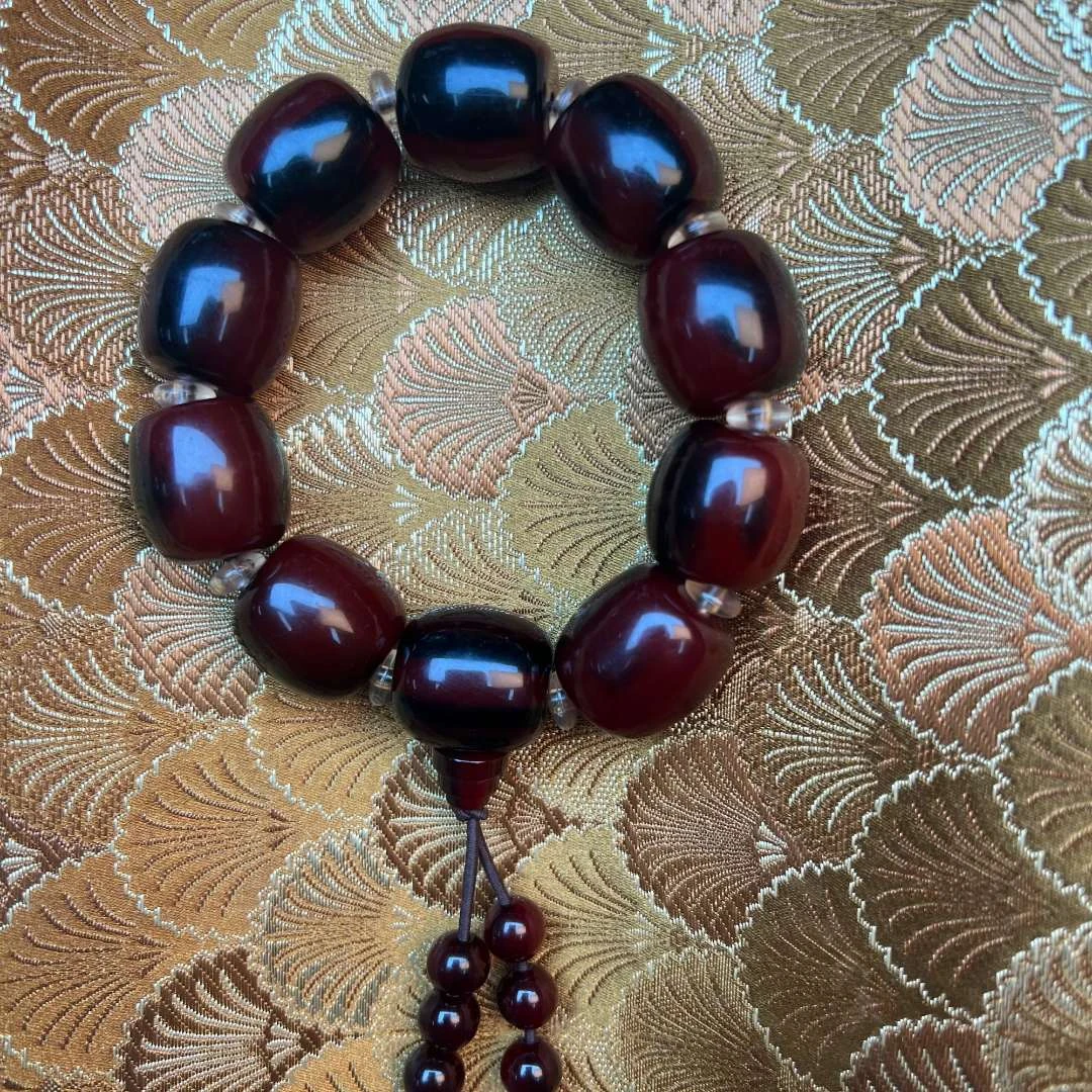 非金属手链 【 炎轩文趣斋】血红黑牛桶珠手串