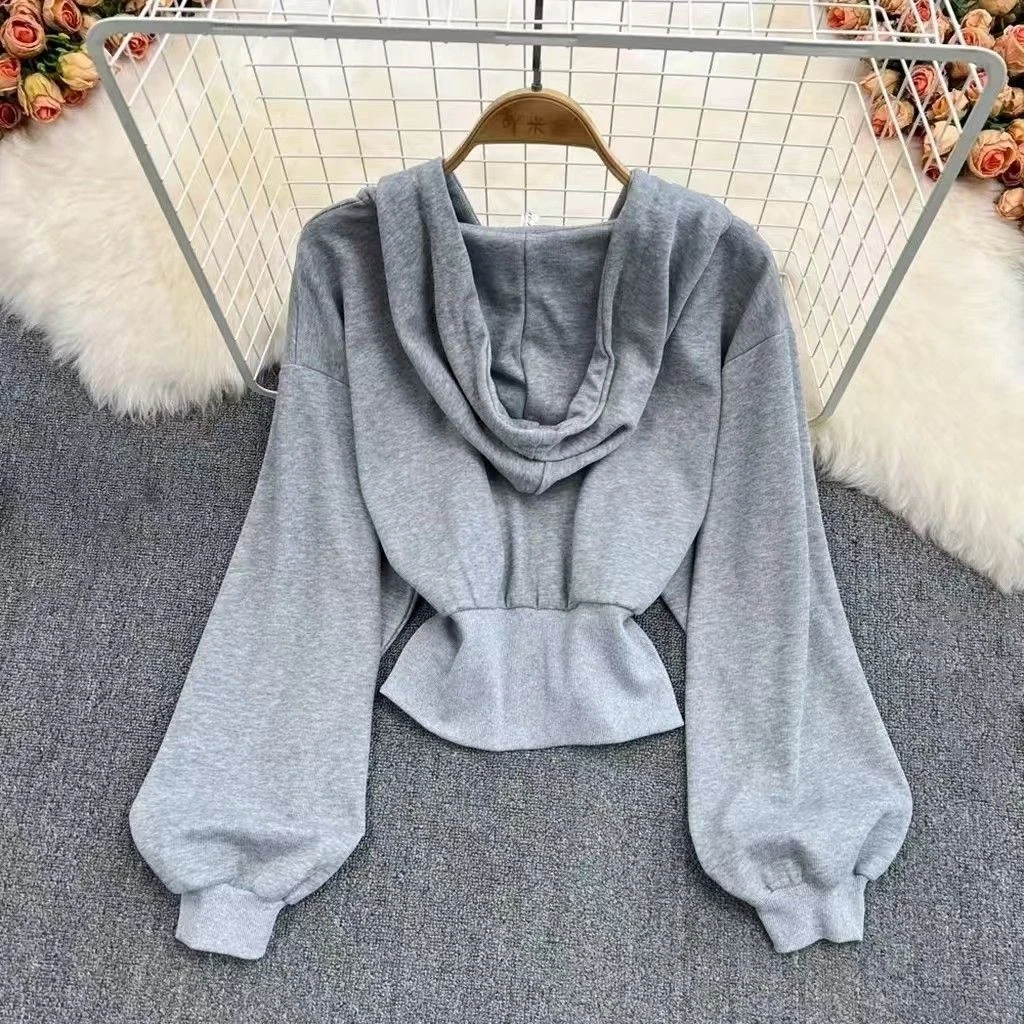 辣妹连帽卫衣外套女春秋季新款时尚休闲开衫收腰显瘦外搭短款上衣
