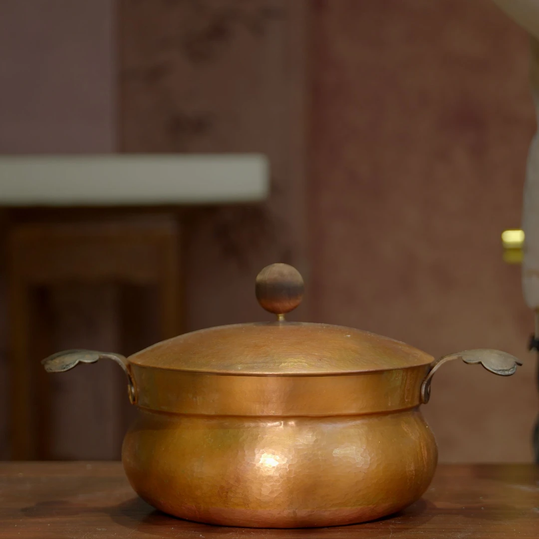 锻朴丨侧耳铁把陶瓷铜锅2500ml景德镇茶具复古家用纯手工网红茶器