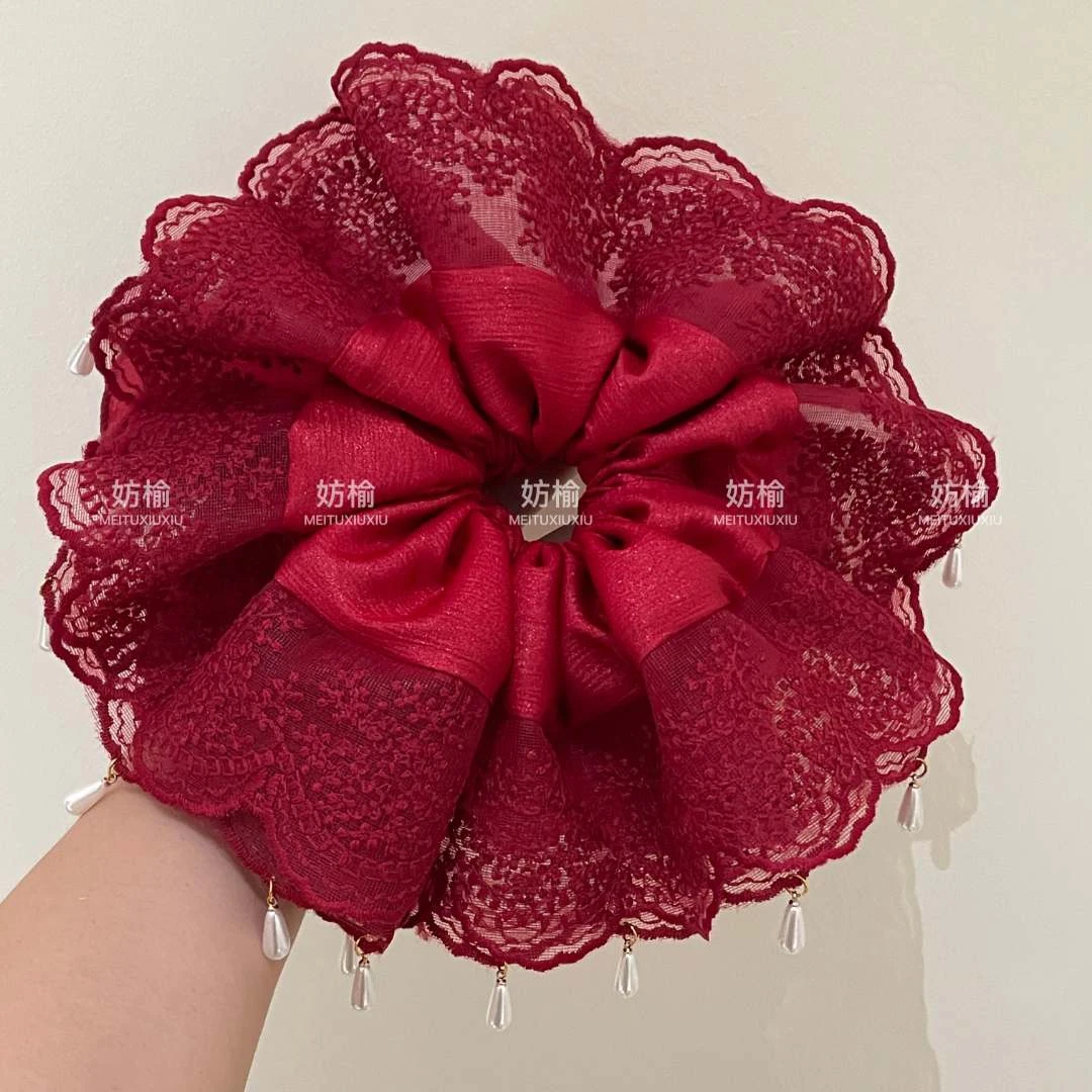 dyf011大版蕾丝缎面发圈甜美风发圈发绳皮筋少女超仙发饰纯手工