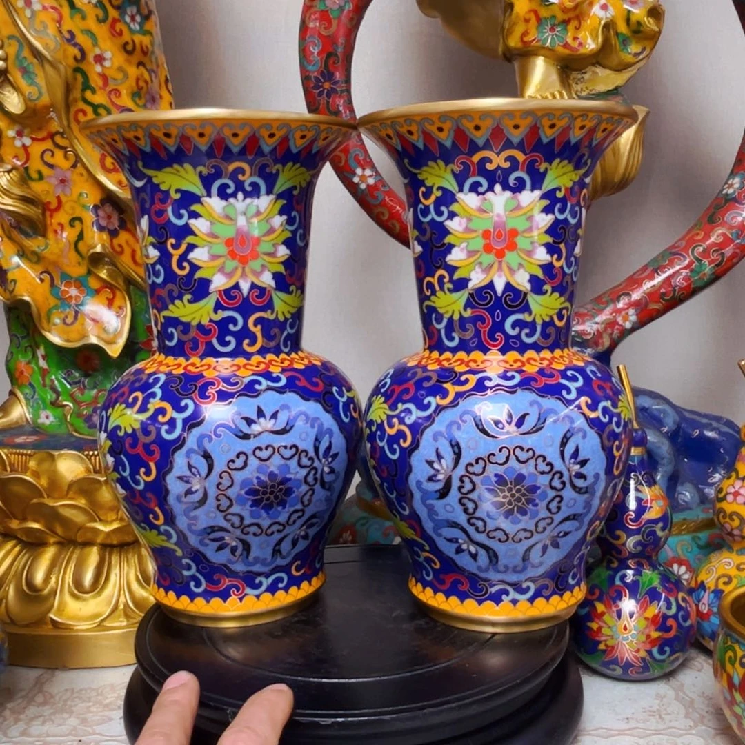 江***洗黄铜景泰蓝花瓶一对