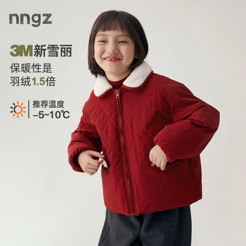 NNGZ设计师年服儿童翻领毛绒红色棉衣冬季加厚宝宝外套B25DM2210K