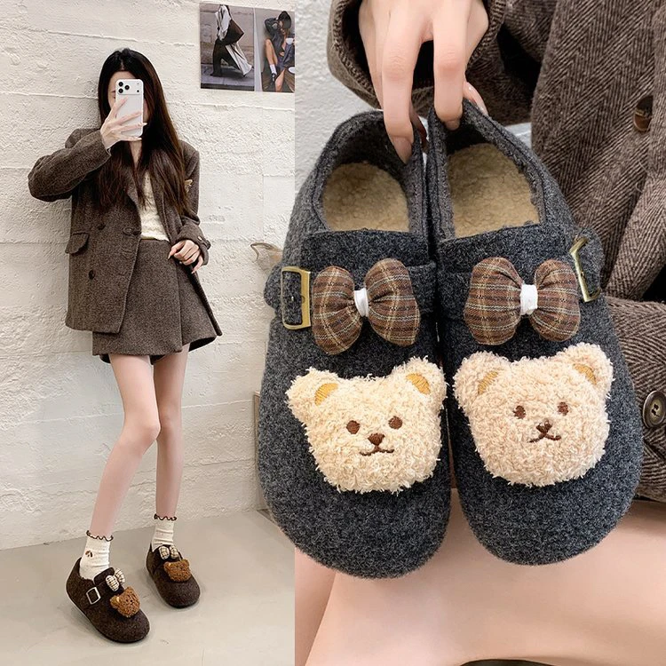 【松松】爆款小熊蝴蝶结加绒女2025冬季新款厚底阔腿裤必备鞋鞋子