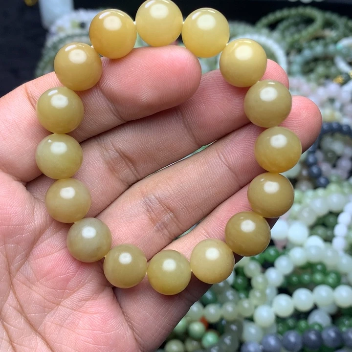 和田玉未镶嵌手串俄料 黄金糖