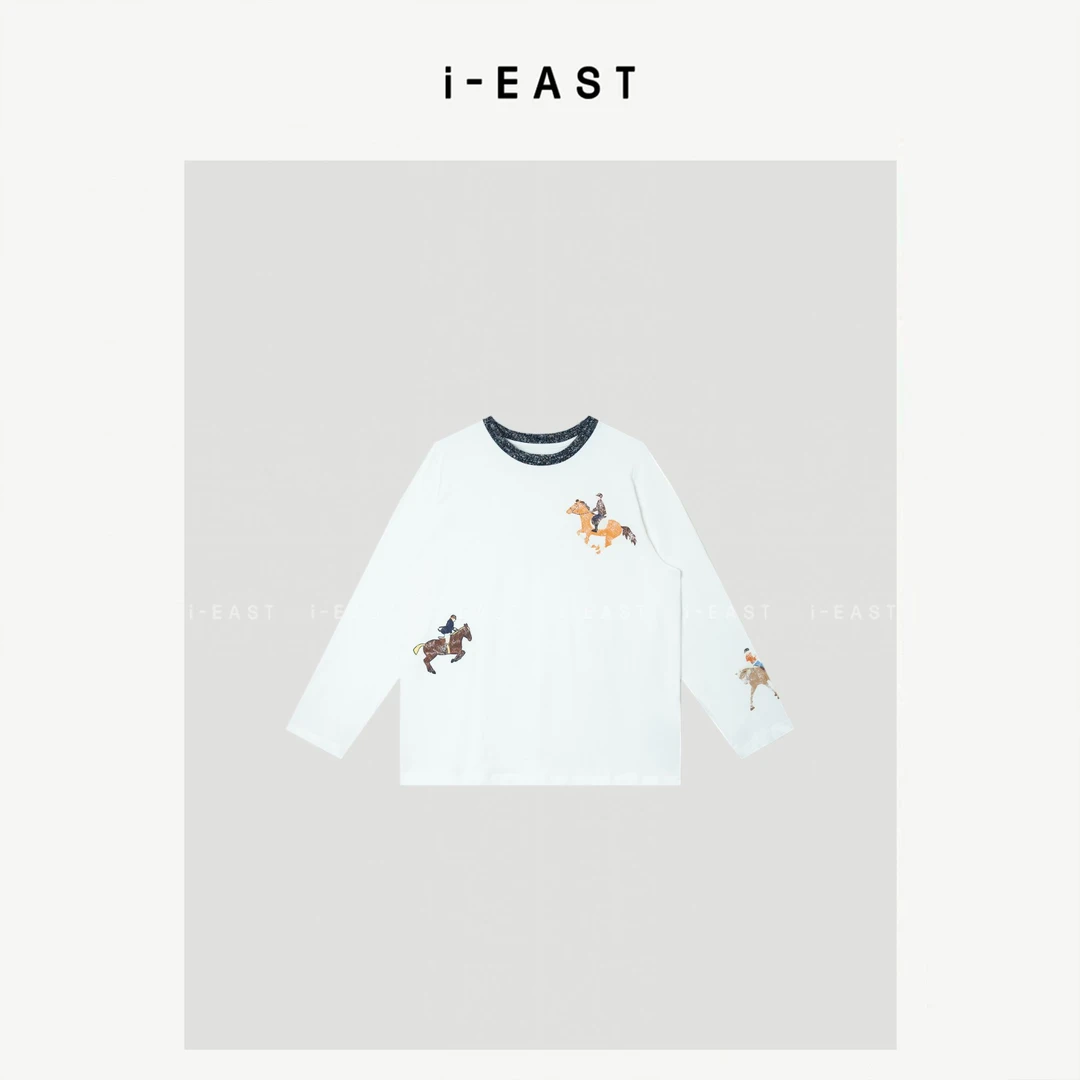 i-EAST NN 英伦风尚~拼接领长袖纯棉印花卫衣-5D SY9527