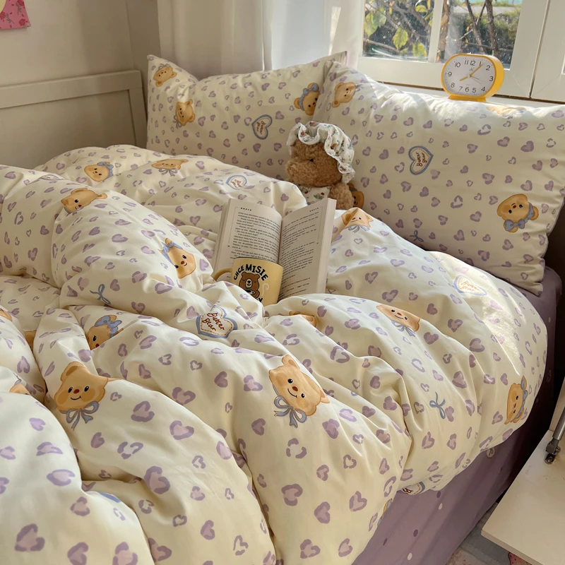 纺臣【豹纹小熊】呆萌可爱风纯棉床上用品四件套全棉床单被套三件套
