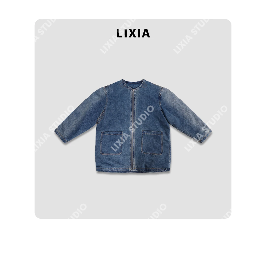 LIXIA【长滩海岸】复古休闲ins风水洗蓝牛仔面料鸭绒外套-D10792