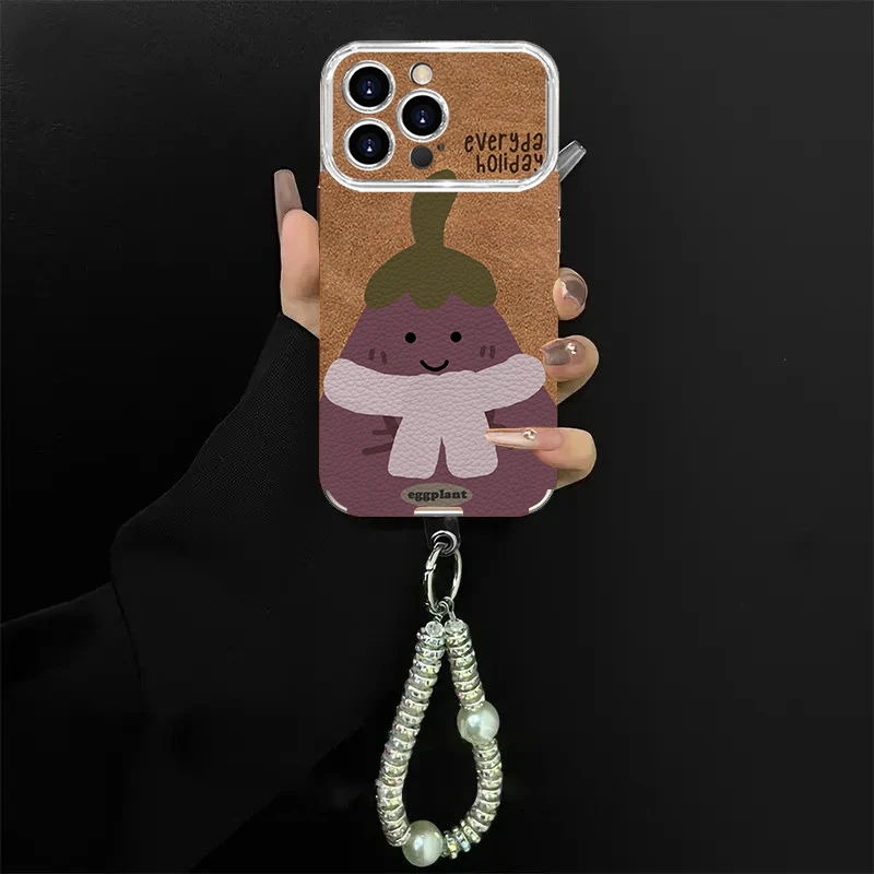 围巾茄子适用苹果/oppo/华为/vivo/小米电镀大视窗手机壳女