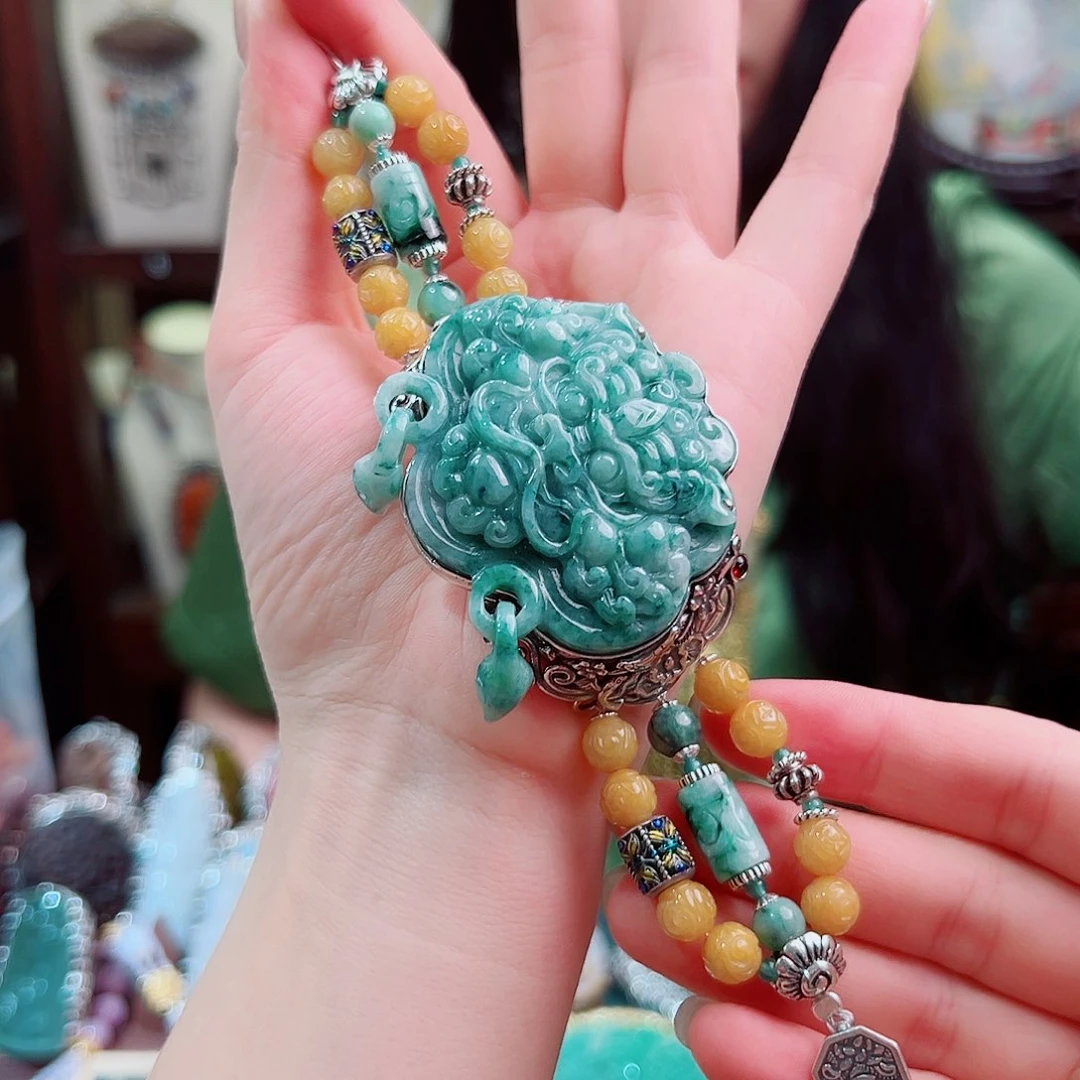 挂件翡翠银S925镶嵌压襟