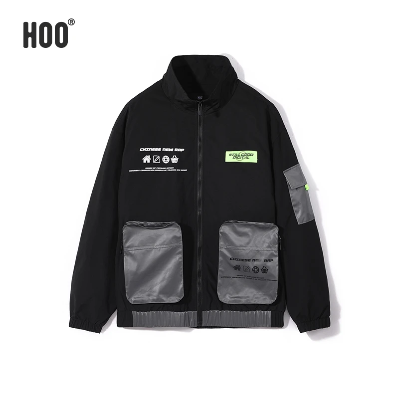 HOO中大男童春秋款休闲宽松时尚青少年国潮拼色工装风秋款外套