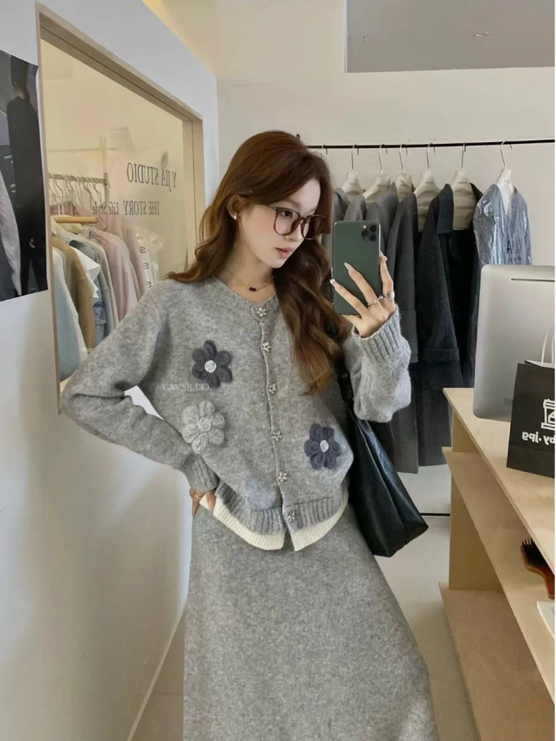 慵懒风时尚套装美式欧若新中式秋季秋冬立体花朵小清新休闲风