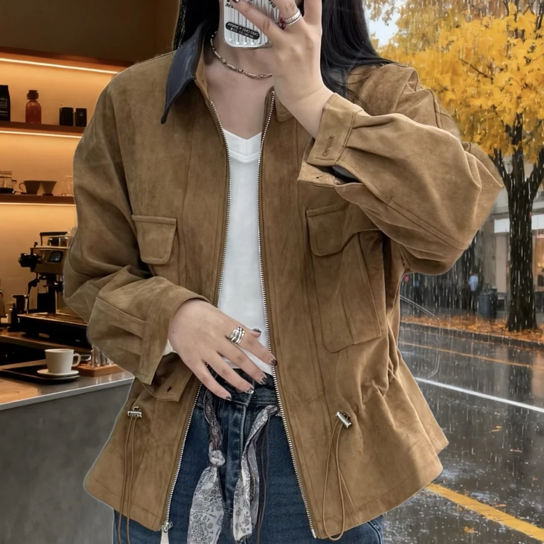 牛姐家法式复古设计感立领收腰显瘦短款抽绳夹克外套女秋季新款