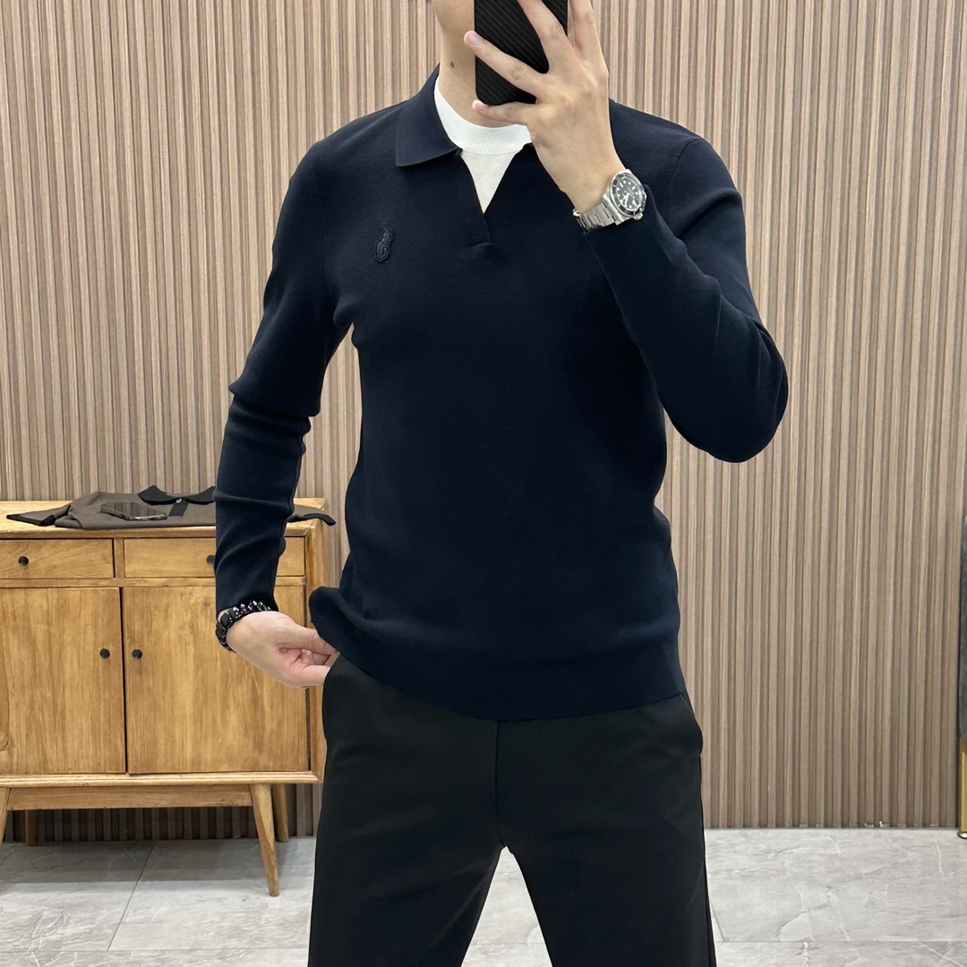 秋季针织修身长袖简欧风Polo衫秋冬假两件休闲毛衣打底95125