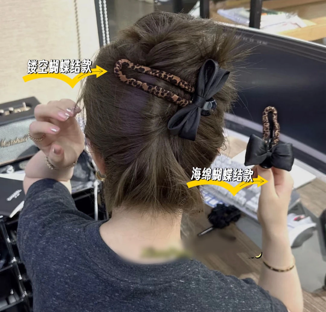 韩国豹纹蝴蝶结懒人一字夹发夹