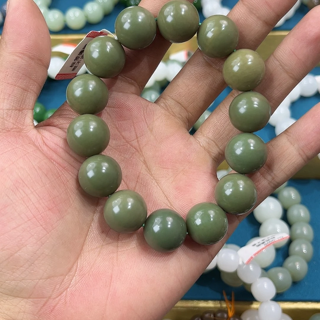 手串未镶嵌和田玉纯天然新疆和田玉沙枣青16mm