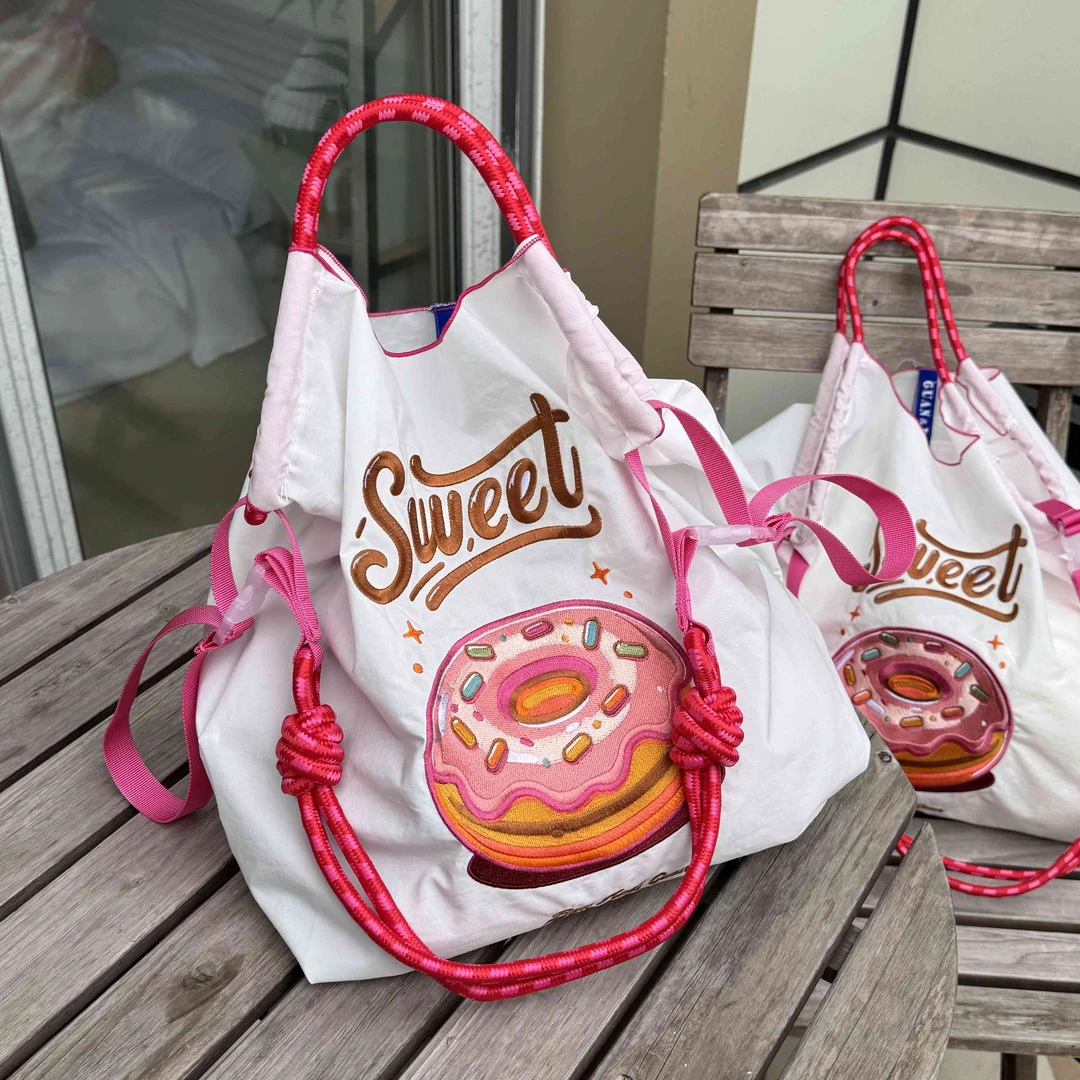 【日晟优选】高圆圆同款刺绣购物袋斜挎手提单肩大托特包女包帆布袋