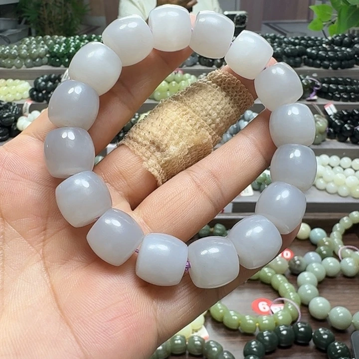 未镶嵌手链和田玉冰烟紫青海直切卡14