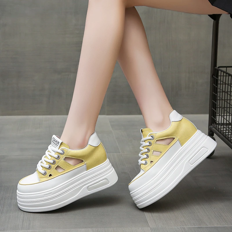 夏季镂空小白鞋女2025新款8厘米增高透气时尚休闲女鞋百搭夏天穿