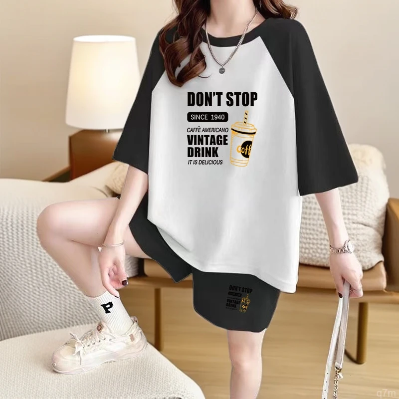 夏季胖mm套装女装韩版胖妹妹大码宽松显瘦短袖短裤女装夏季套装