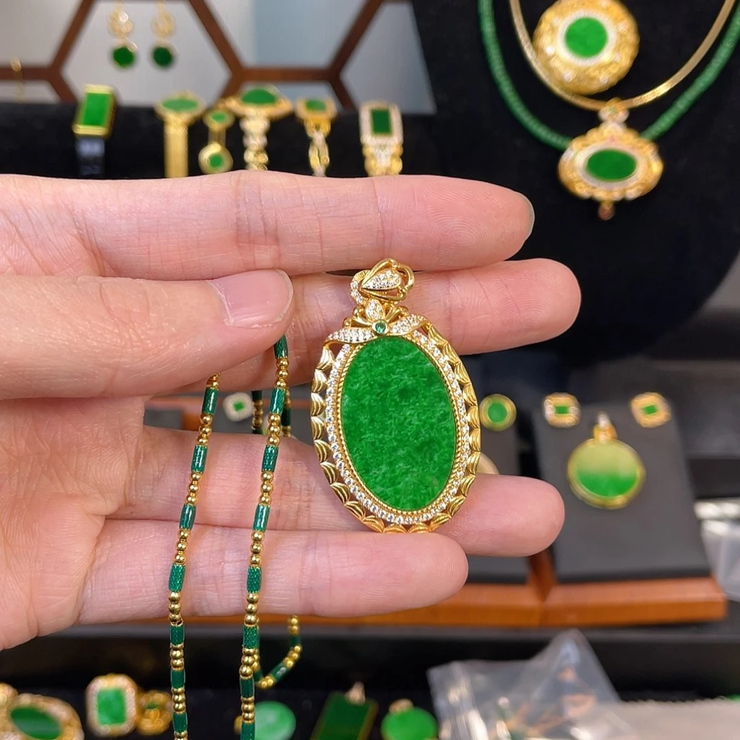 翡翠吊坠(不含链)银S925镀金镶嵌