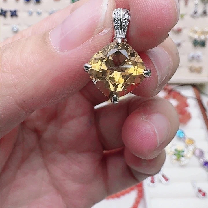 水晶耳饰银S925镶嵌吊坠A46