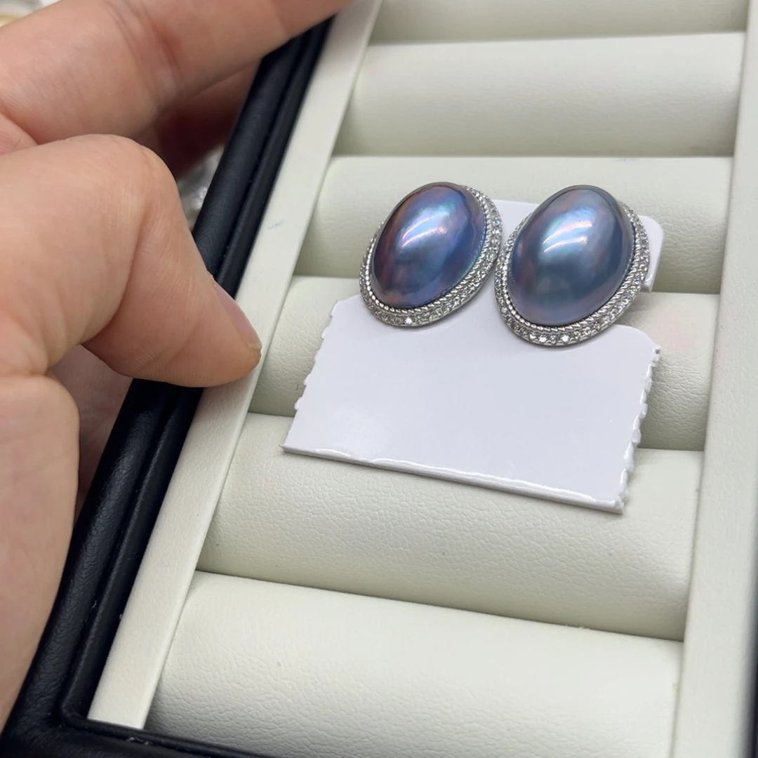 拼合珍珠（马贝珠）银S925镶嵌耳饰