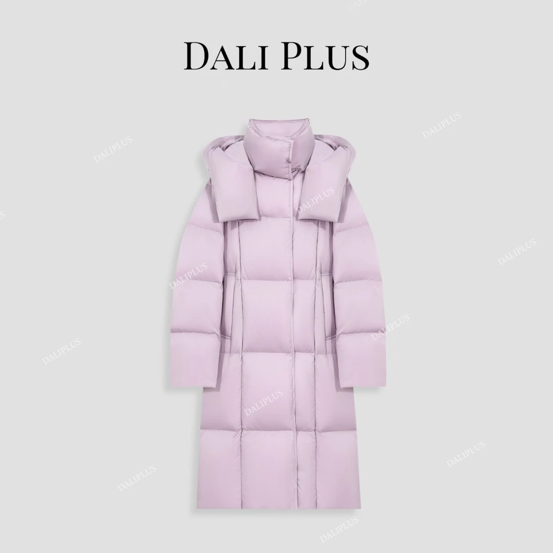 DALI PLUS95白鹅绒 云朵感粉紫色超厚巨保暖连帽羽绒服-D4MM0863