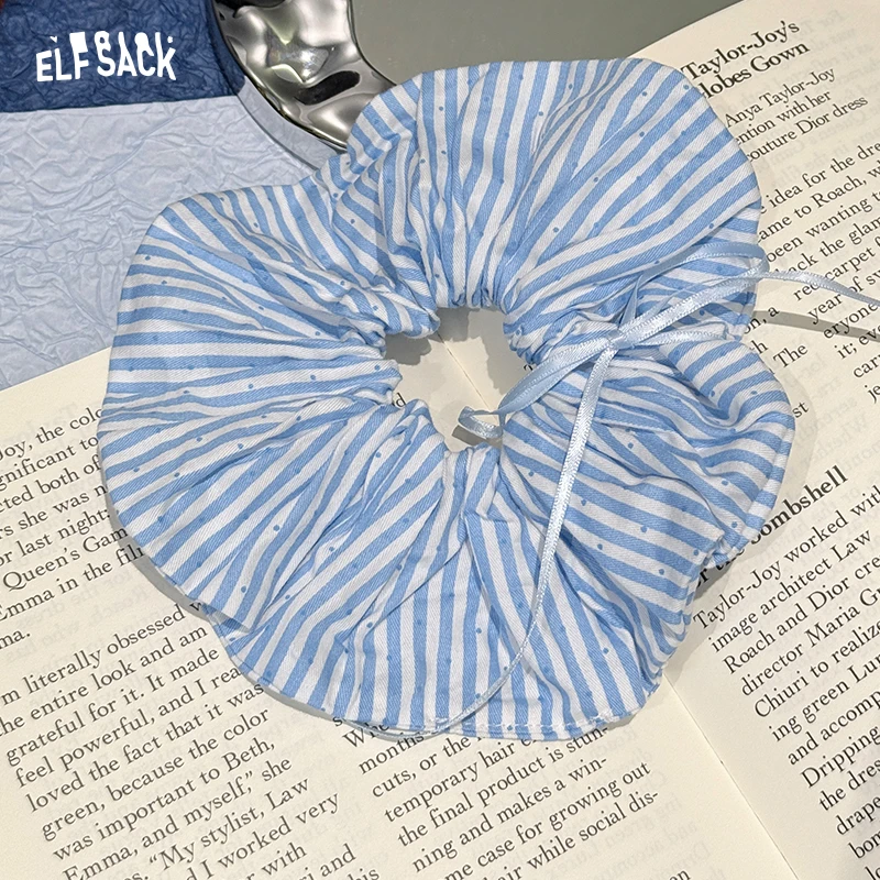 妖精的口袋芭蕾风奶油蓝色条纹大肠发圈女百搭清新发绳发圈集合