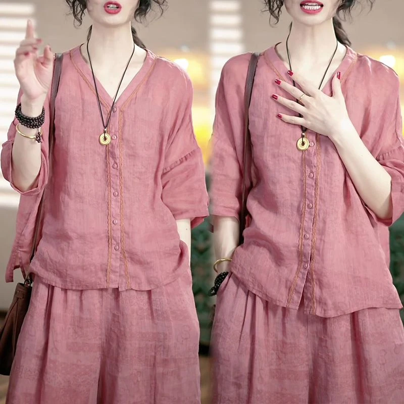 单/套装高端轻奢时尚减龄套春夏季新款气质宽松显瘦百搭上衣+长裤