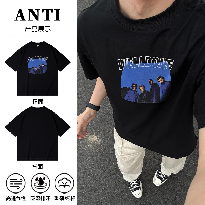 美式高街短袖t恤人像小众潮牌美式夏季宽松男士情侣半袖短袖T恤